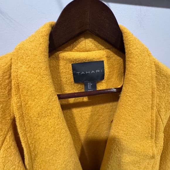 Tahari Wool Blend Open Front Duster Coat Womens Small Mustard Yellow EUC - Picture 7 of 11